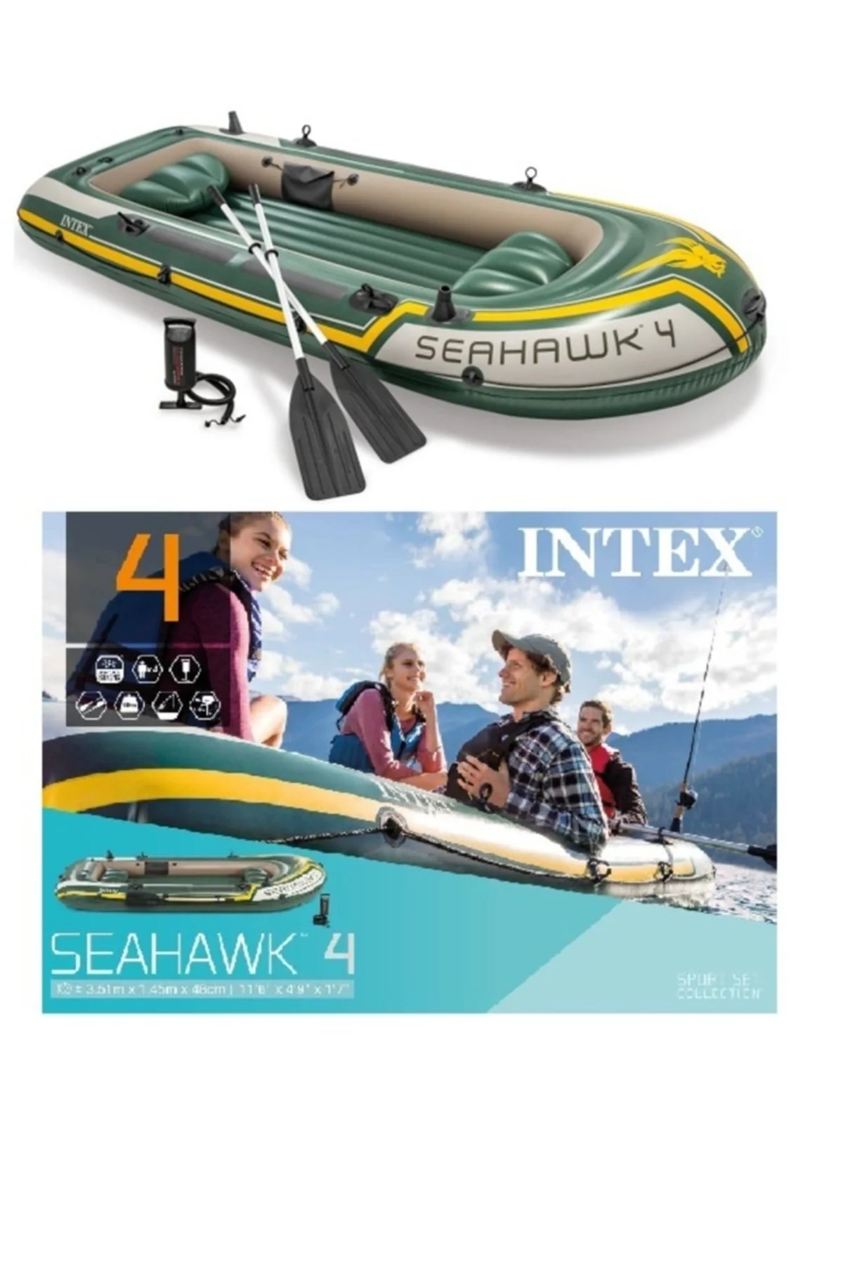 Intex Şişme Bot Seti - - Seahawk 4 - 351cm - 4 Kişilik
